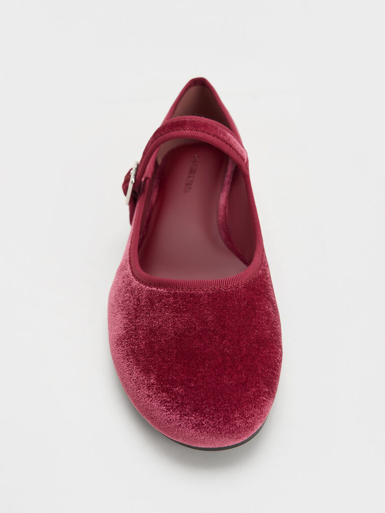 Carmel Velvet Buckled Mary Jane Flats, Pink, hi-res