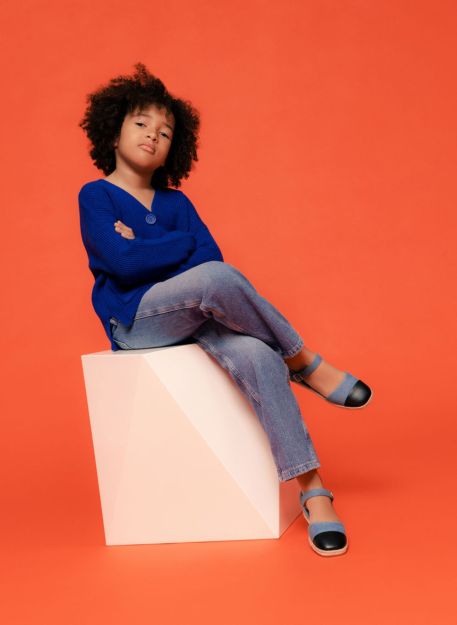 Girls' Two-Tone Ankle-Strap Denim Espadrilles, Blue, hi-res