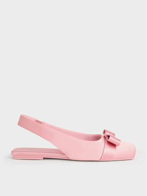 Satin Bow Slingback Ballet Flats, Pink, hi-res