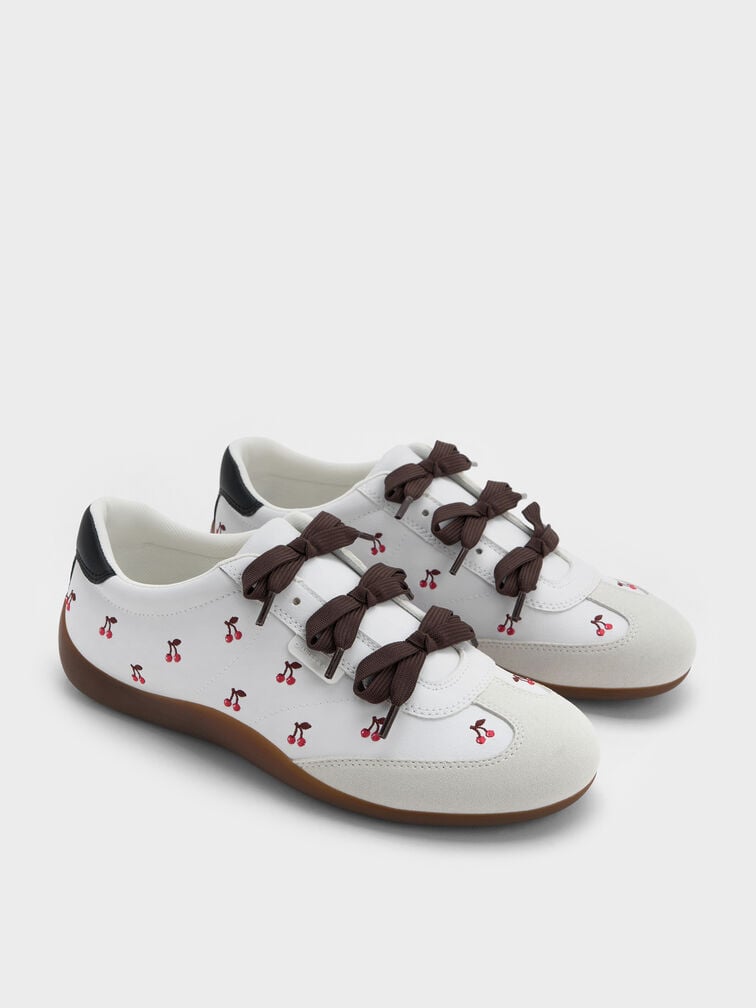 Cherry-Print Contrast-Panel Triple-Bow Sneakers, Multi, hi-res
