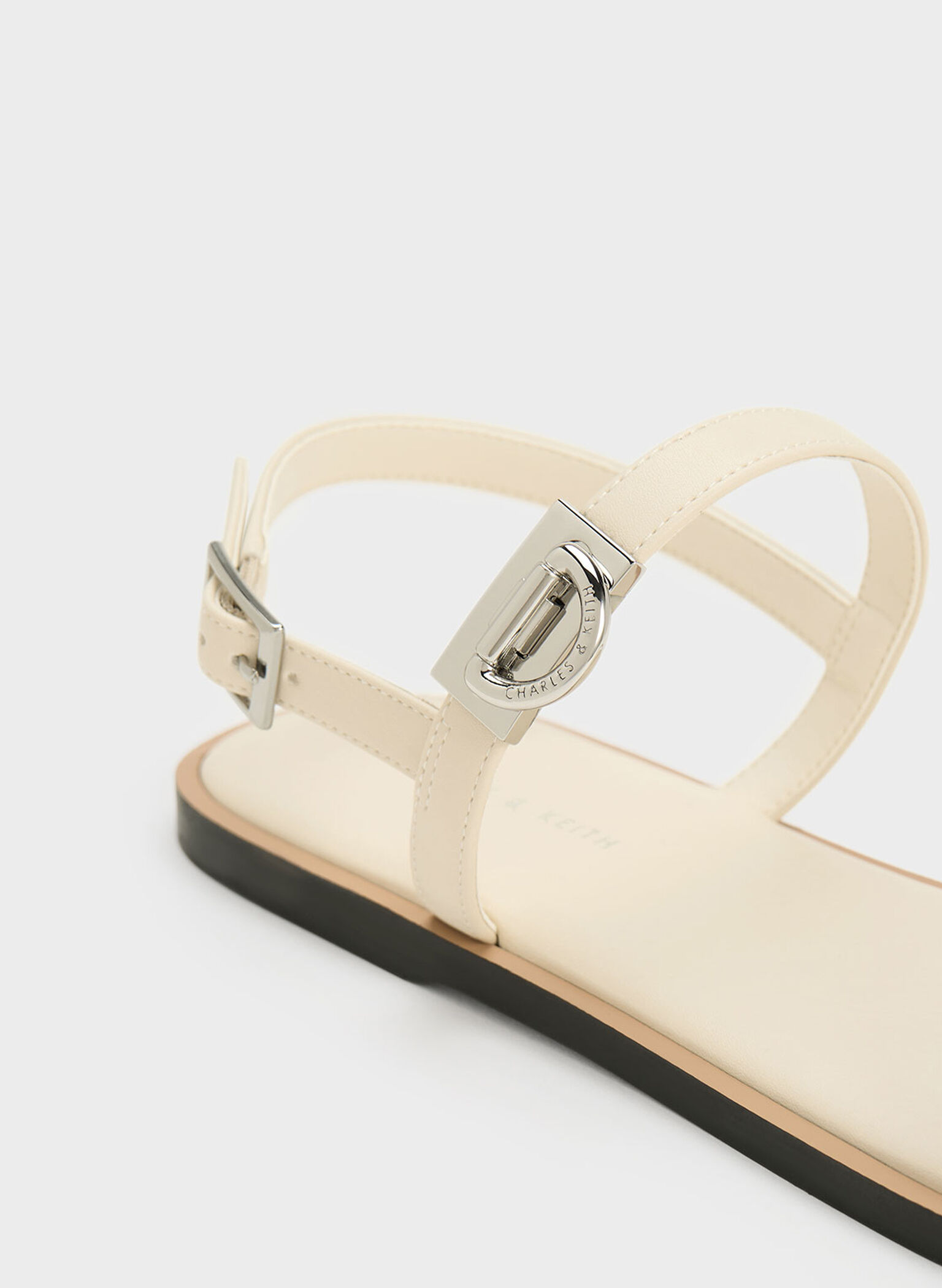 Double Metallic Buckle Sandals, Chalk, hi-res