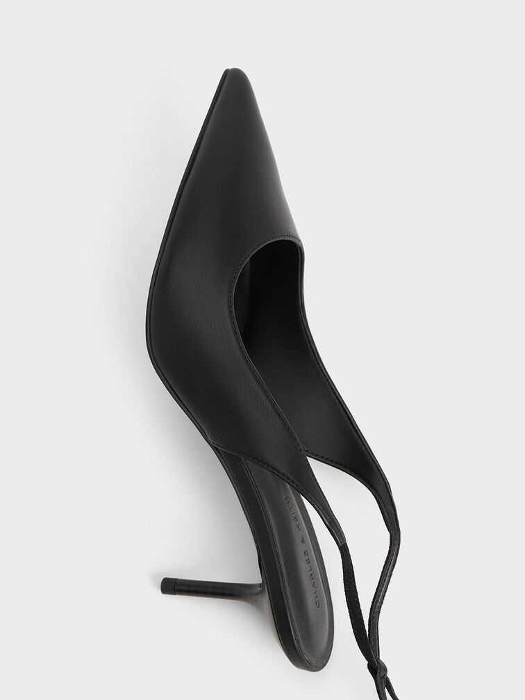 Textured Tie-Around Pointed-Toe Pumps, Black, hi-res