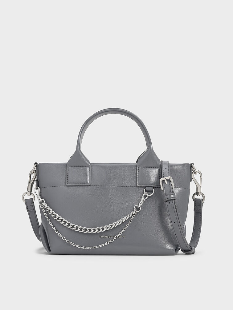 Atwood Crinkle-Effect Chain-Embellished Tote Bag, Grey, hi-res