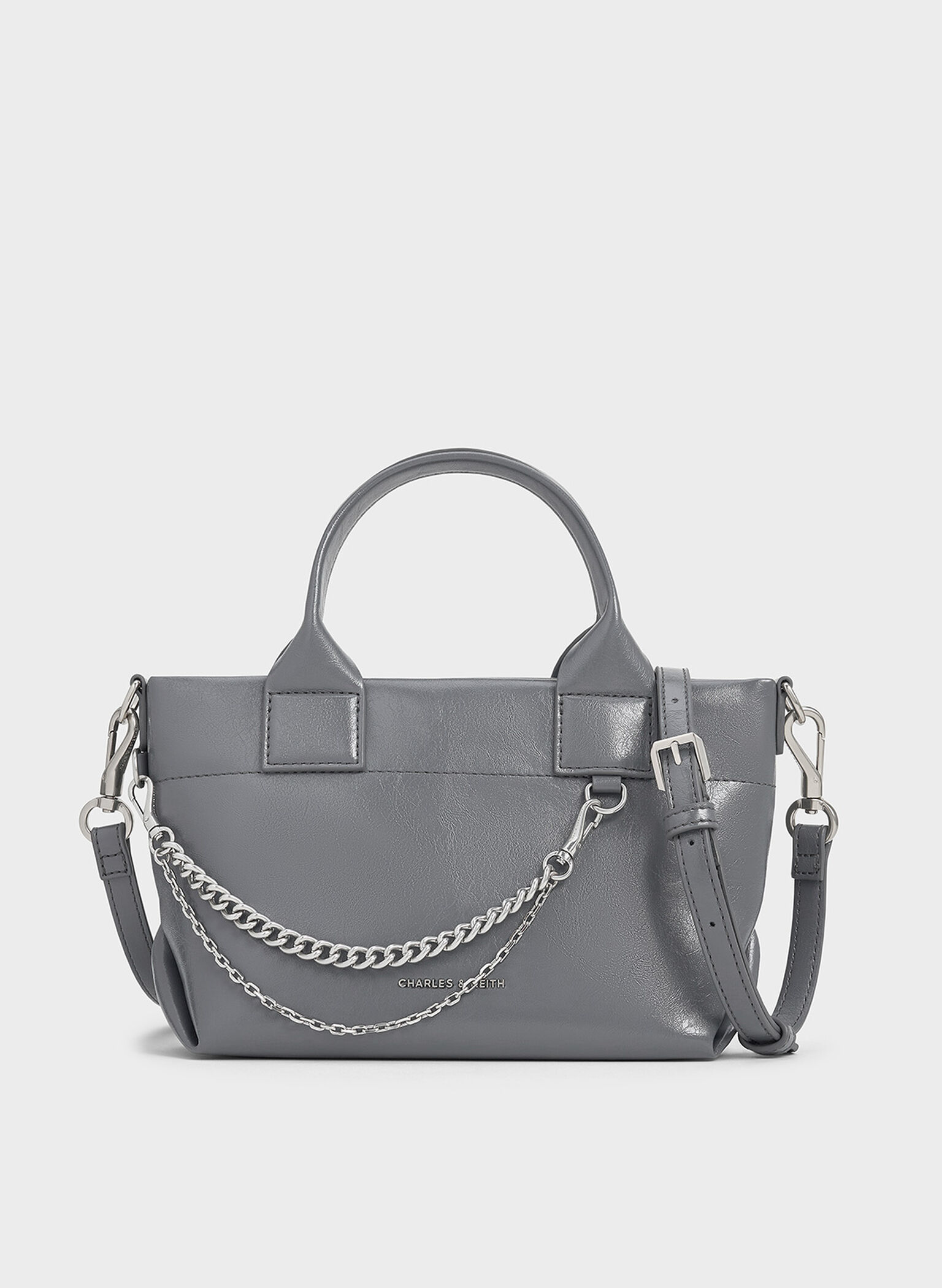 Atwood Crinkle-Effect Chain-Embellished Tote Bag, Grey, hi-res