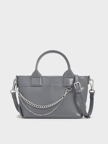 Atwood Crinkle-Effect Chain-Embellished Tote Bag, Grey, hi-res