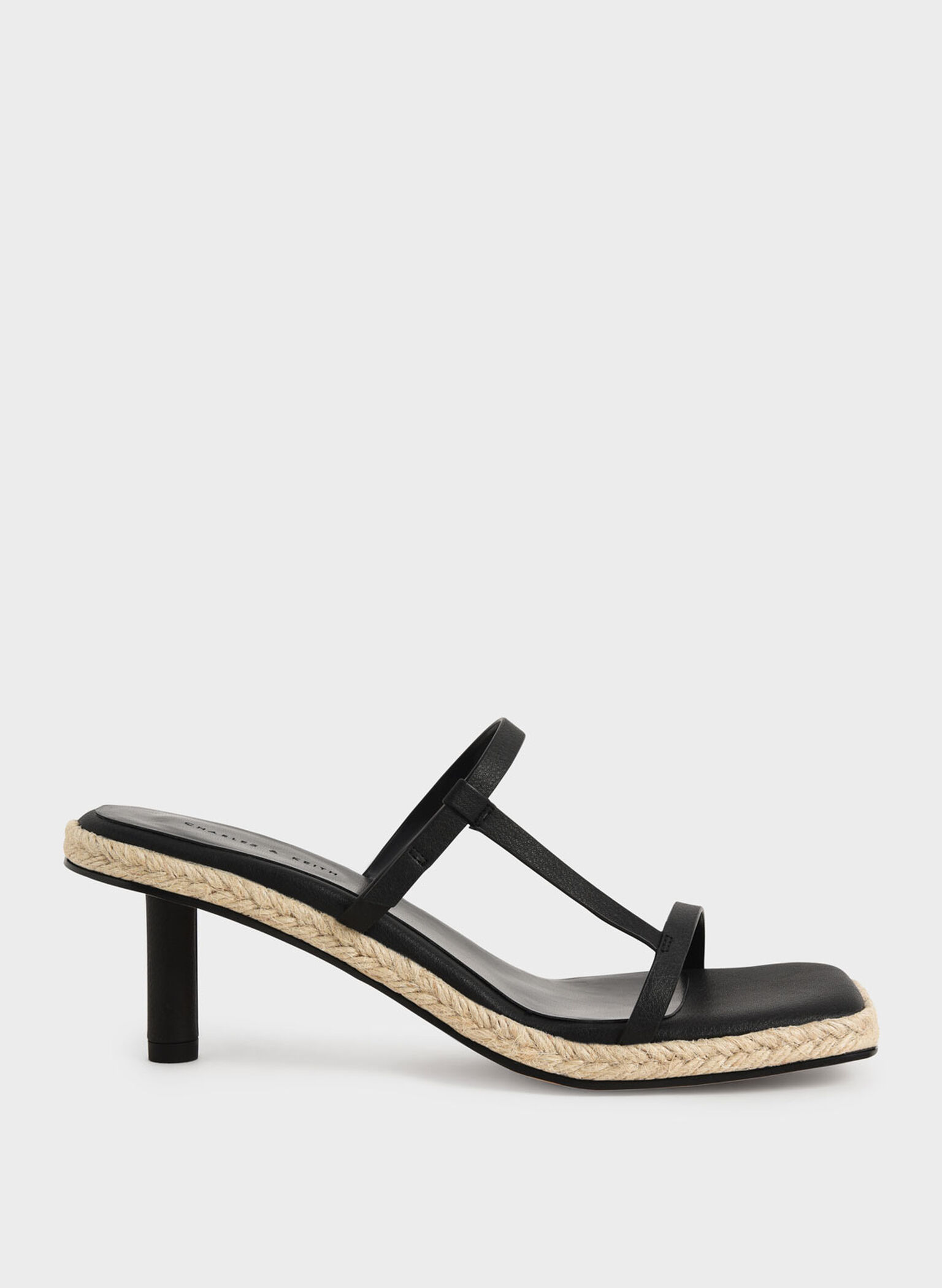 Jute-Trim Heeled Mules, Black, hi-res