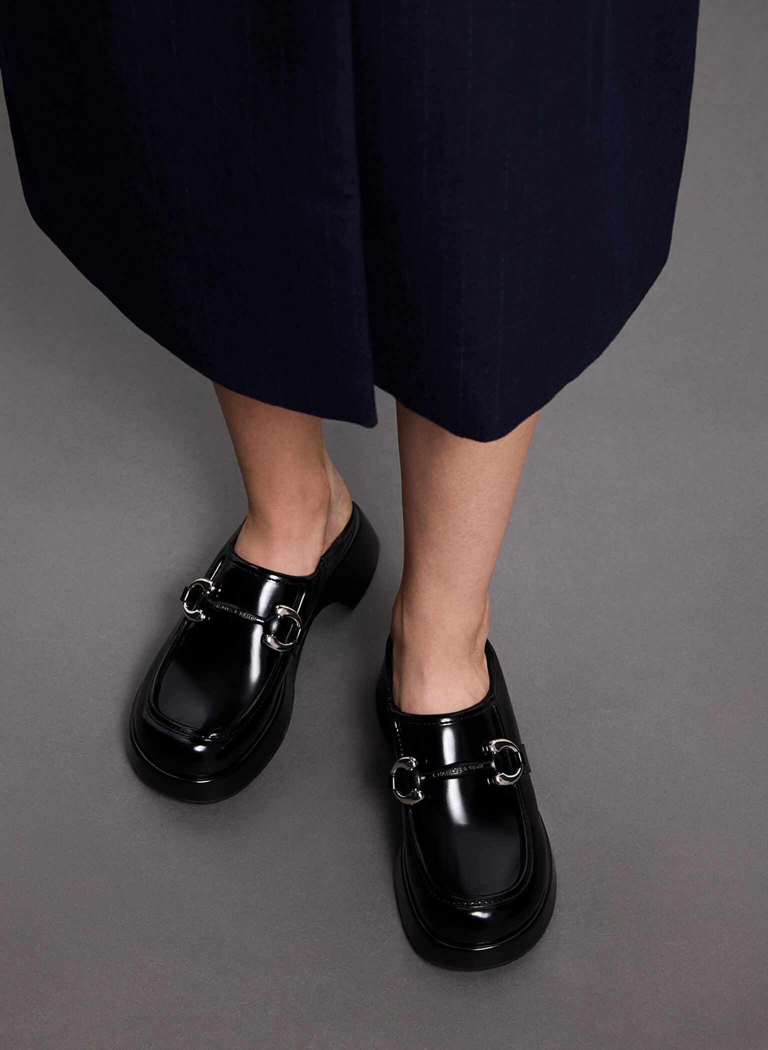 Metallic Accent Platform Mules, Black Box, hi-res