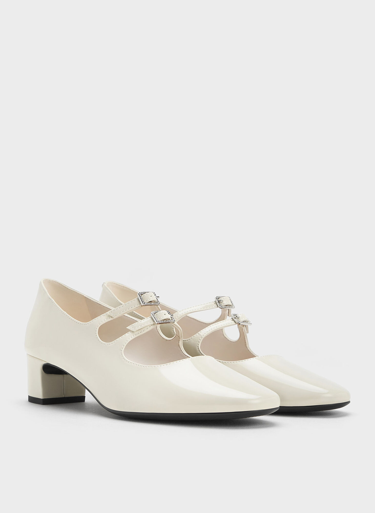Clementine Double Crystal-Buckle Mary Jane Pumps, Chalk, hi-res