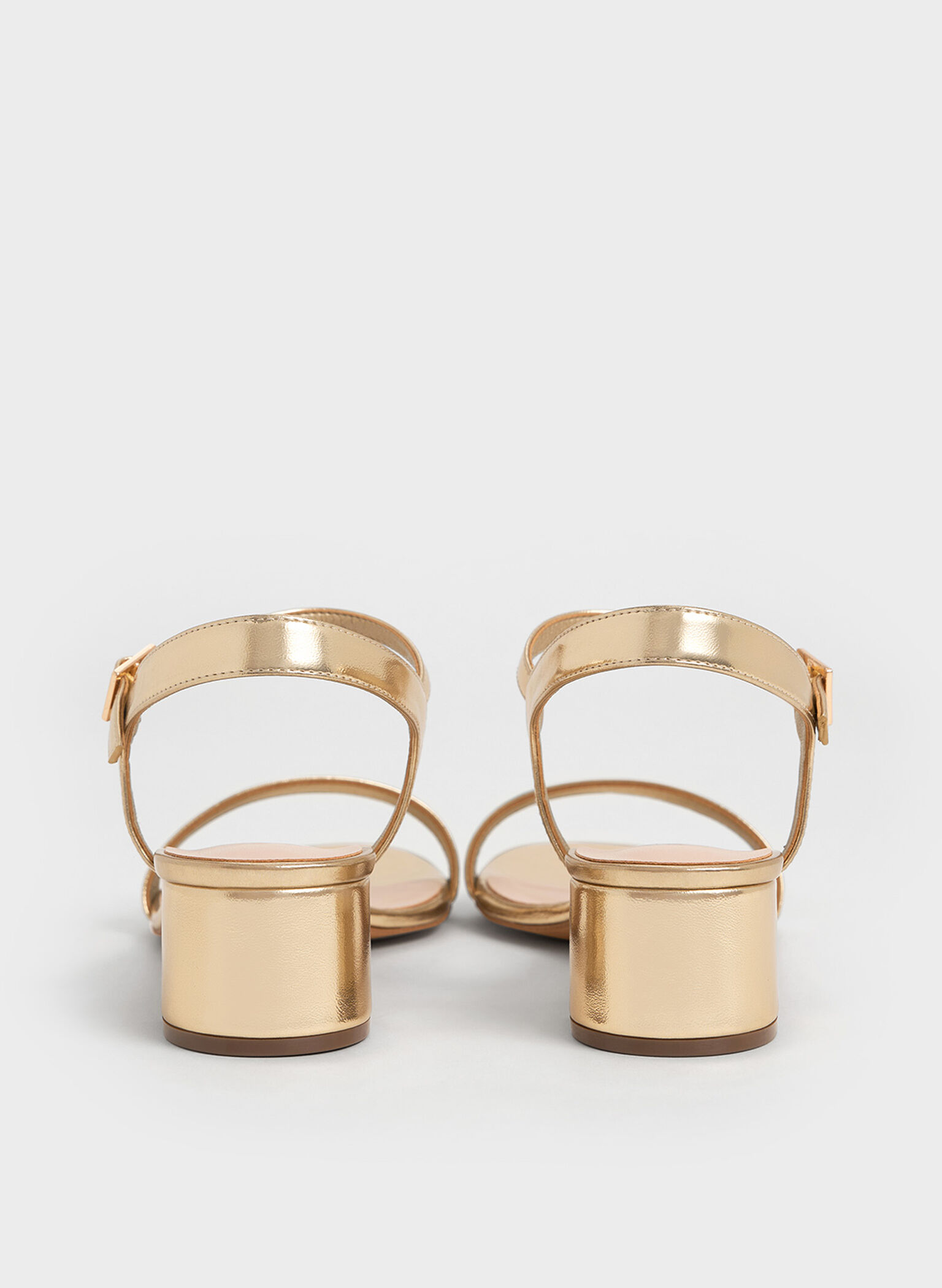 Metallic Block Heel Ankle-Strap Sandals, Light Gold, hi-res