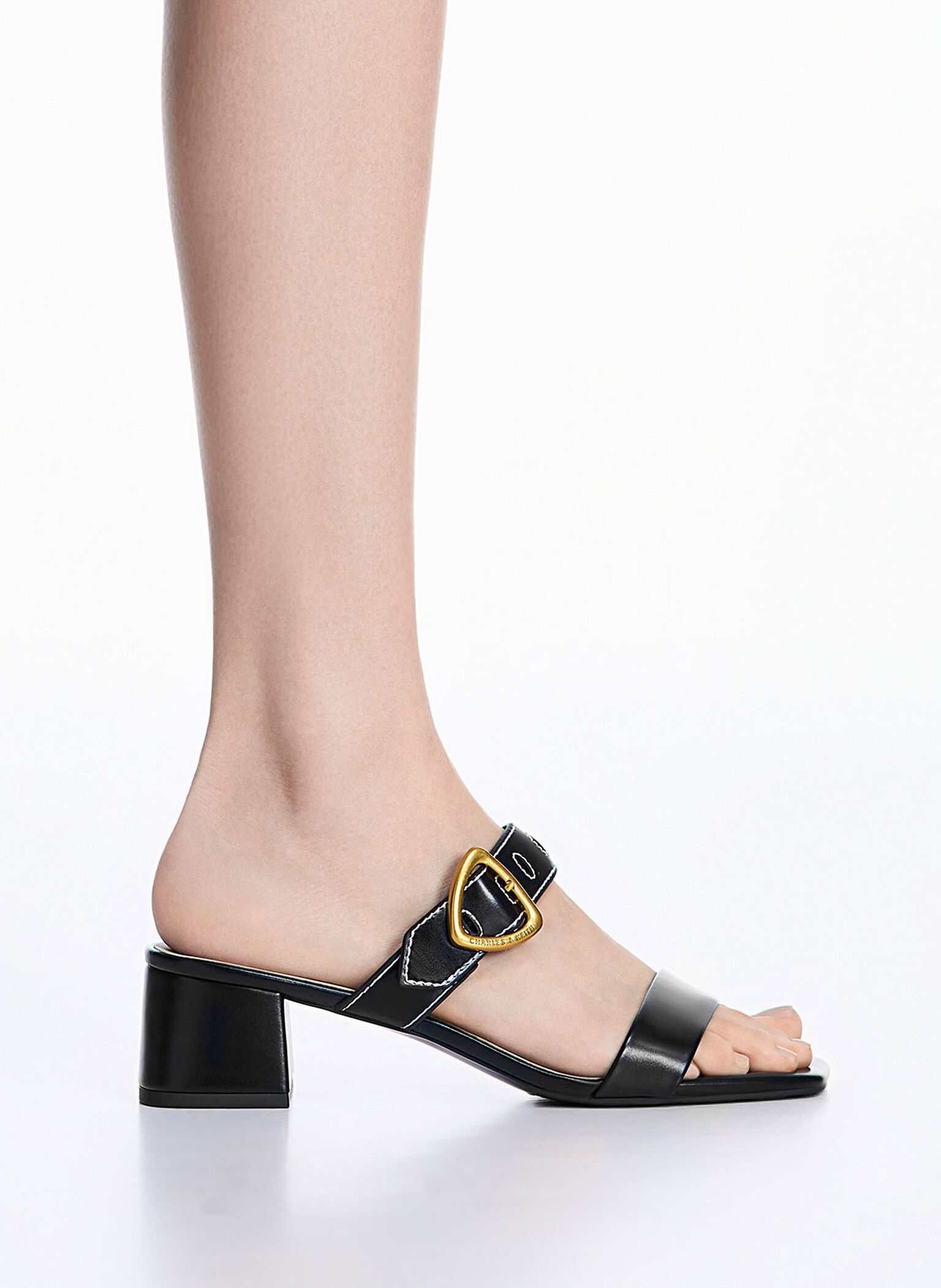 Sepphe Metallic Buckle Heeled Mules, Black, hi-res