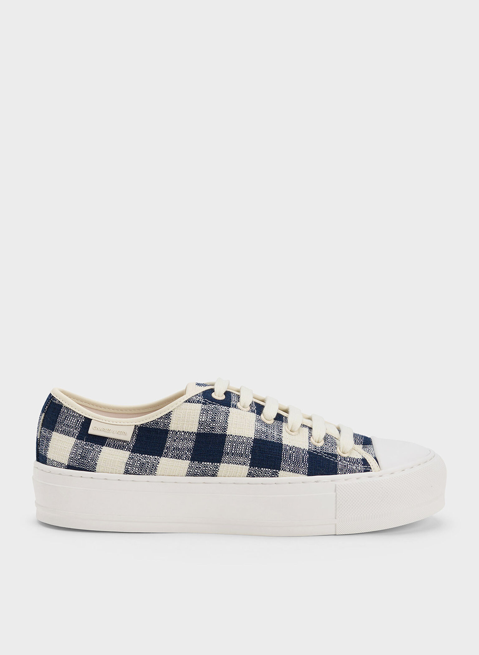 Gingham Low-Top Sneakers, Dark Blue, hi-res