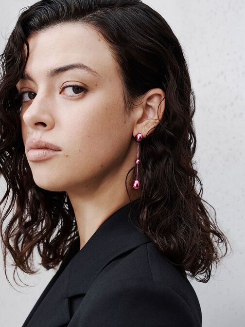 Metallic Sphere Crystal-Embellished Drop Earrings, Fuchsia, hi-res