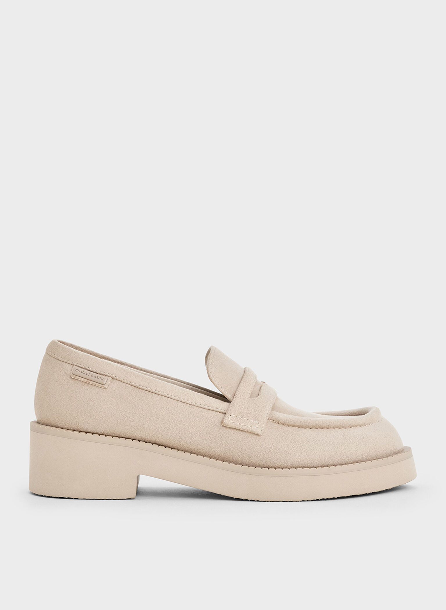 Faux Suede Chunky-Sole Penny Loafers, Beige, hi-res