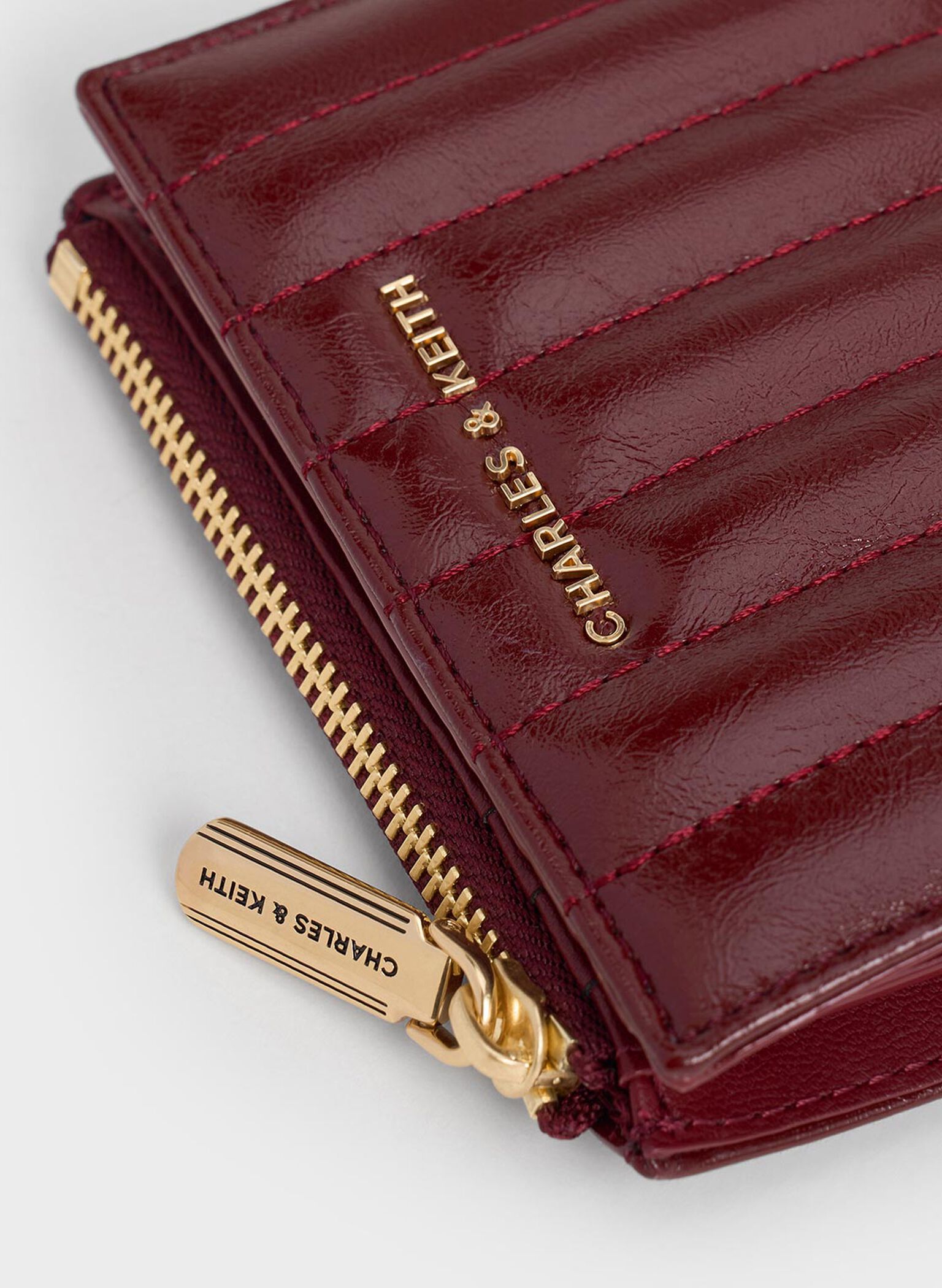 Donna Crinkle-Effect Panelled Top-Zip Wallet, Burgundy, hi-res
