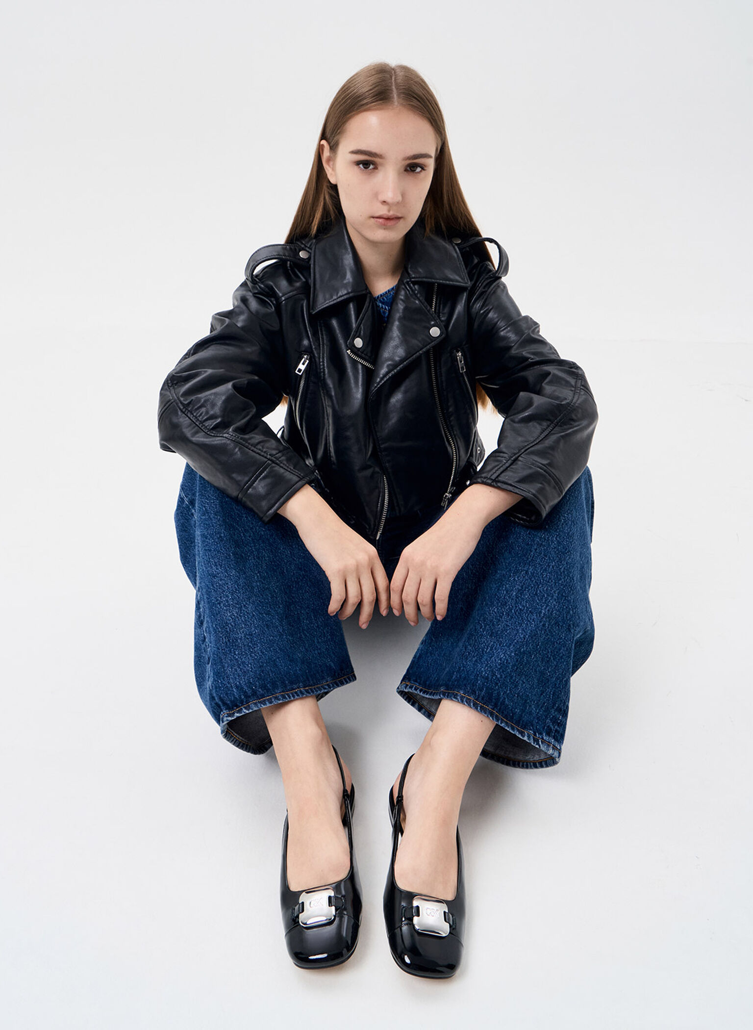 Patent Leather Metallic-Accent Slingback Flats, Black Patent, hi-res