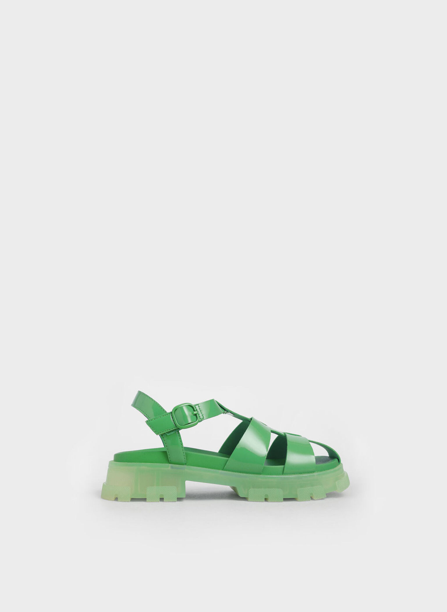 Girls' Patent Caged Sandals, Green, hi-res