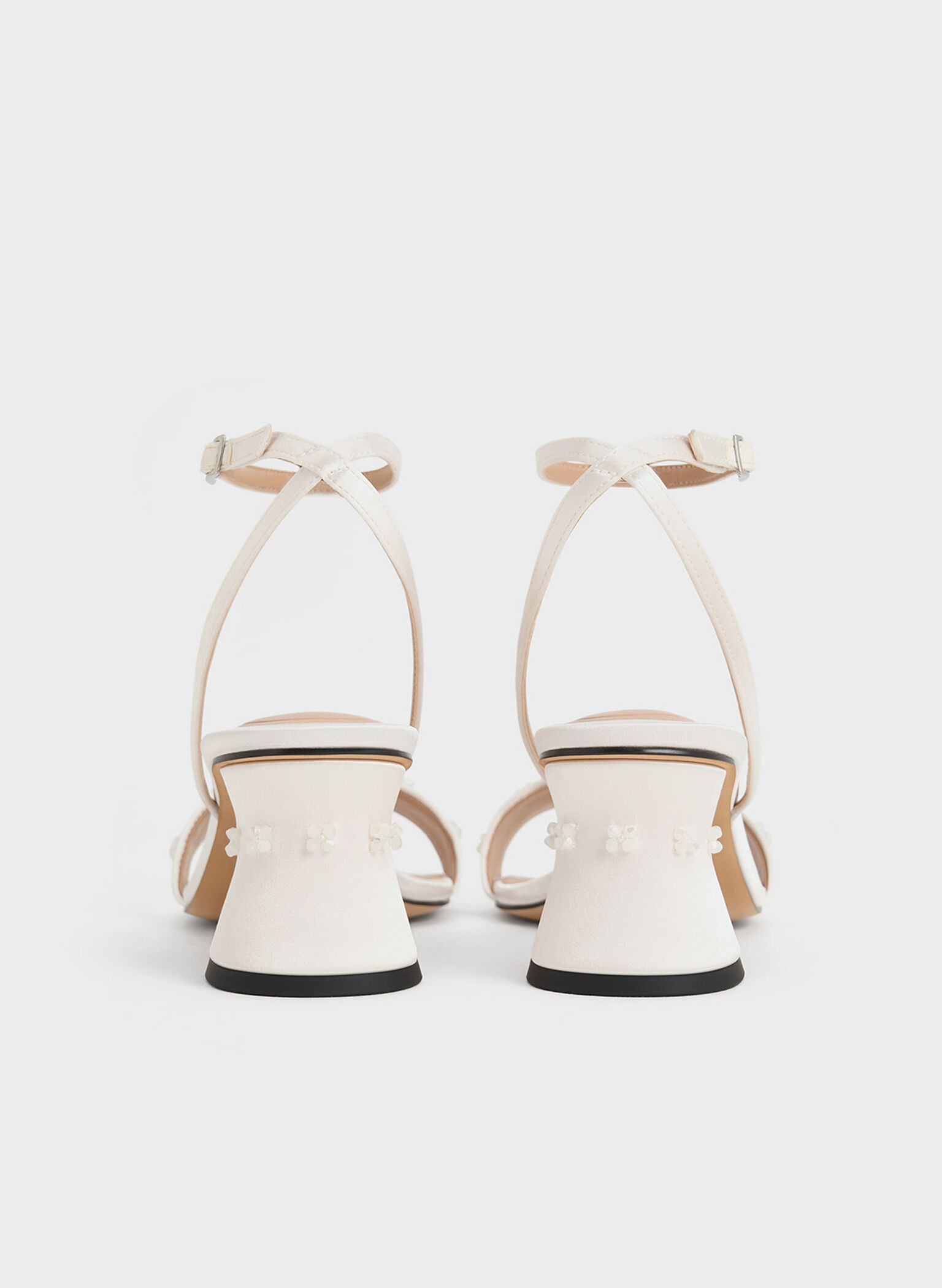 Recycled Polyester Beaded Heeled Sandals, White, hi-res