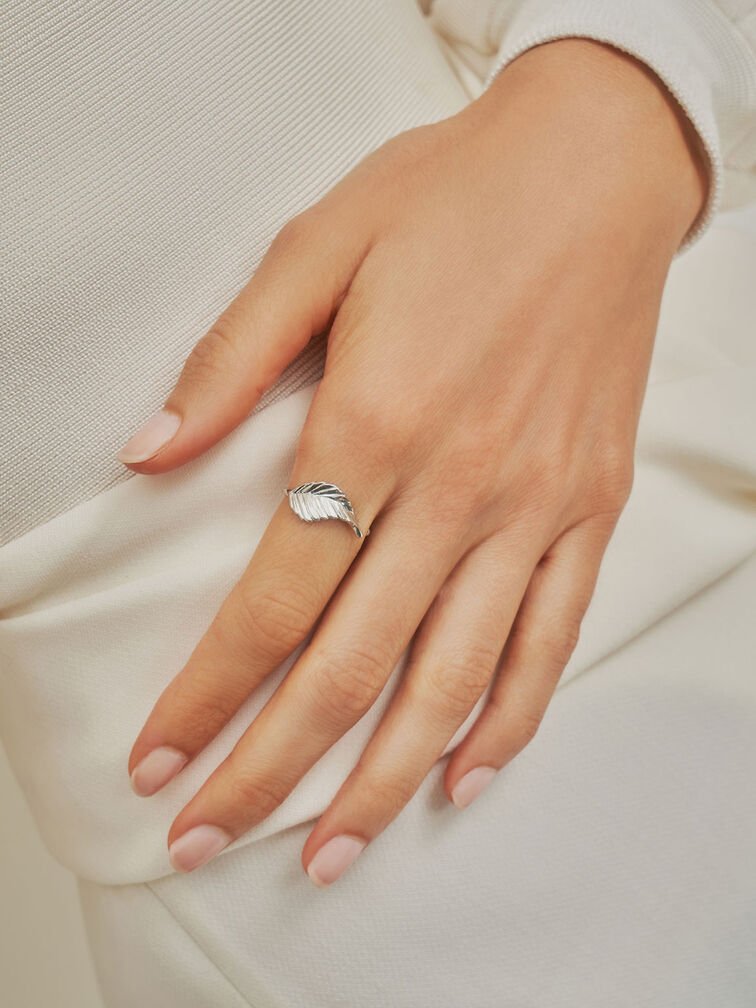 Leaf Band Ring, Silver, hi-res