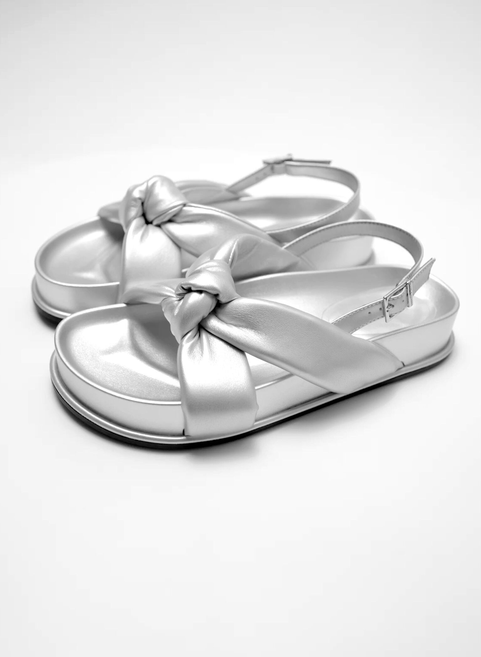 Rosetta Metallic Knotted Puffy Sandals, Silver, hi-res