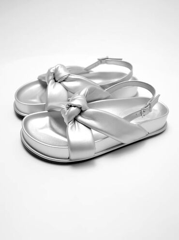 Rosetta Metallic Knotted Puffy Sandals, Silver, hi-res