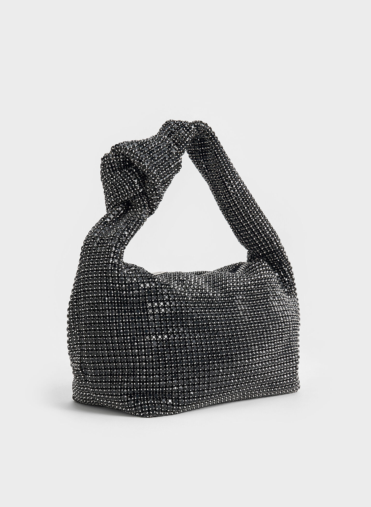 Crystal-Embellished Knotted-Strap Shoulder Bag, Noir, hi-res