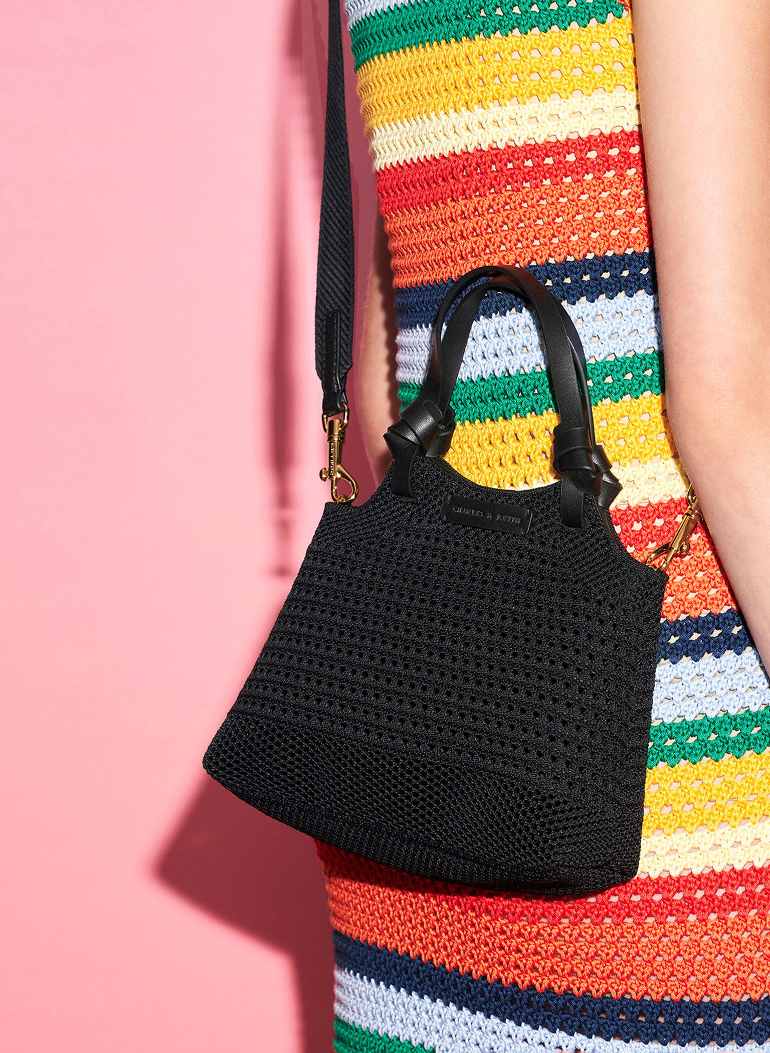 Ida Knotted Handle Knitted Tote Bag, Black, hi-res