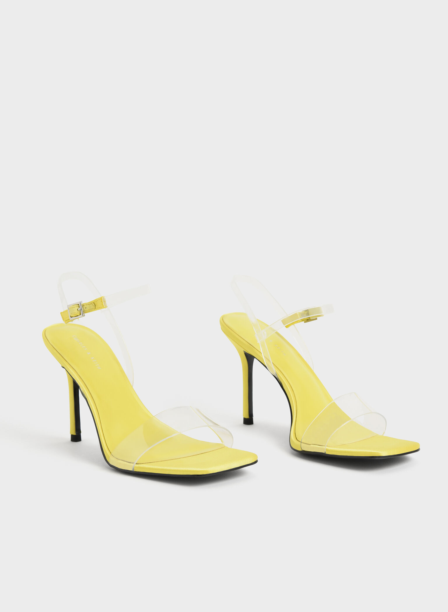 Clear Strap Stiletto Heel Satin Mules, Lime, hi-res
