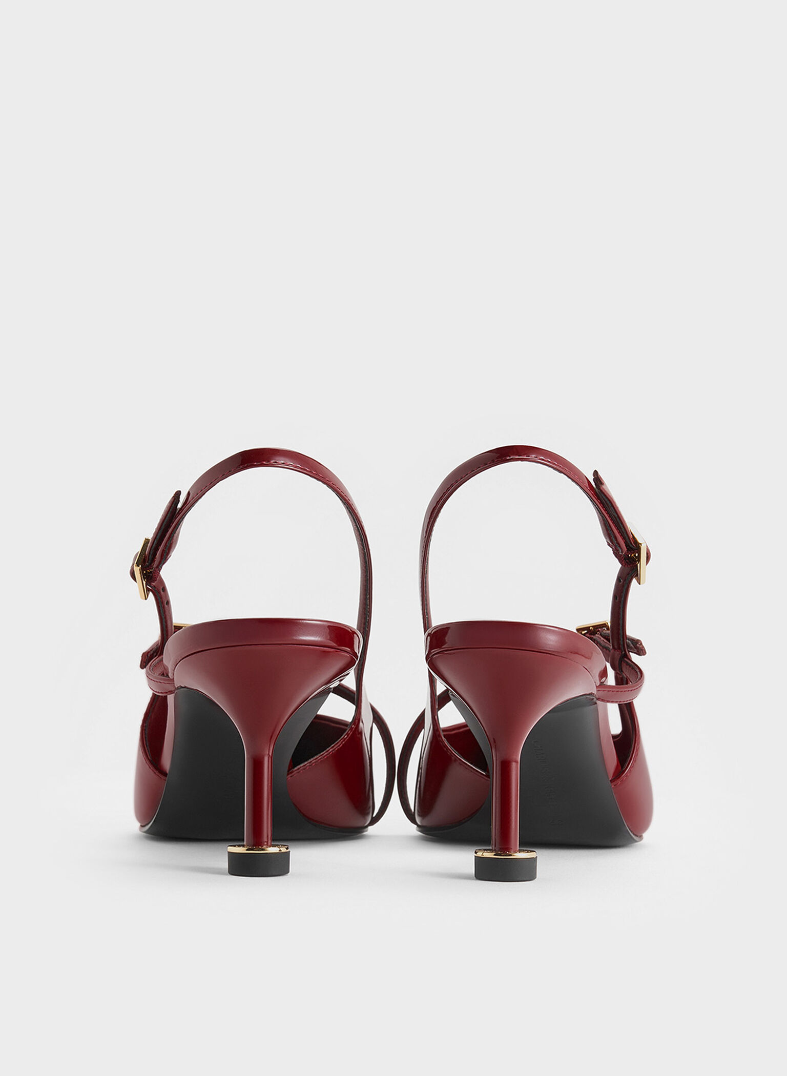 Patent Buckled Sculptural-Heel Slingback Pumps, Red, hi-res