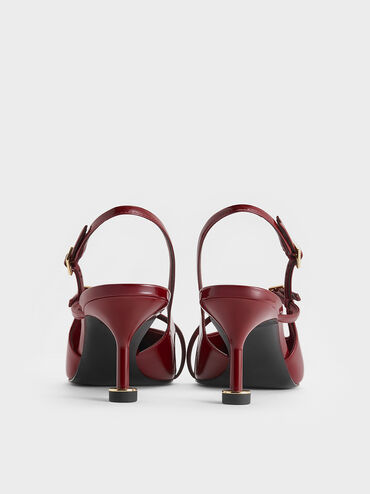 Patent Buckled Sculptural-Heel Slingback Pumps, Red, hi-res