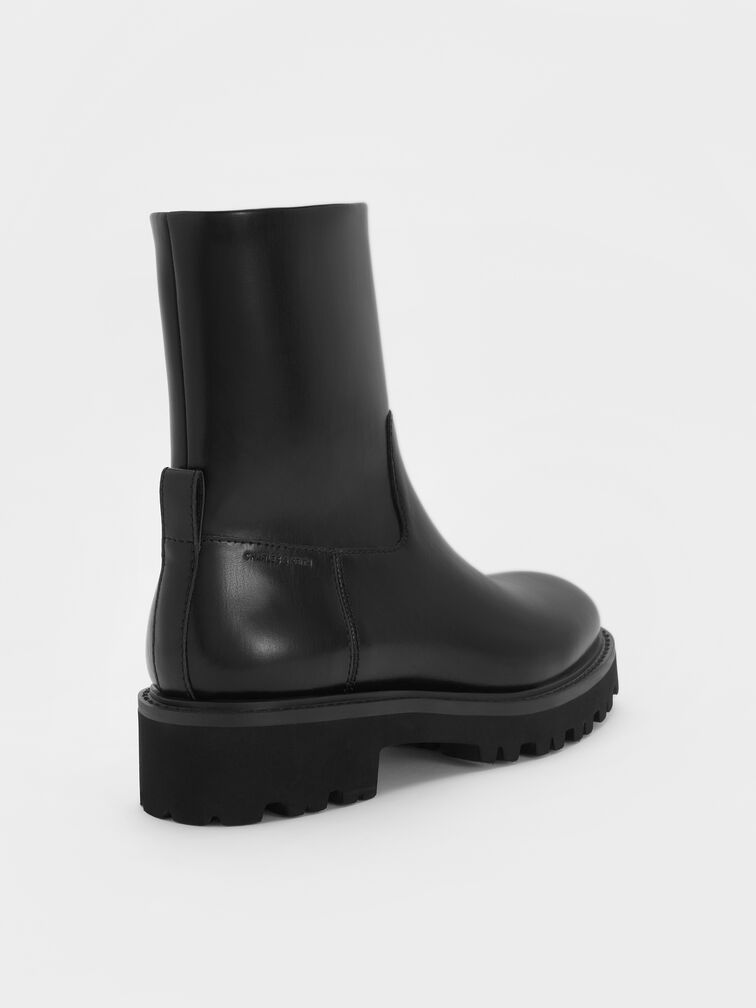 Devan Side-Zip Ridged-Sole Calf Boots, Black, hi-res