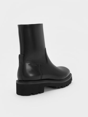 Devan Side-Zip Ridged-Sole Calf Boots, Black, hi-res