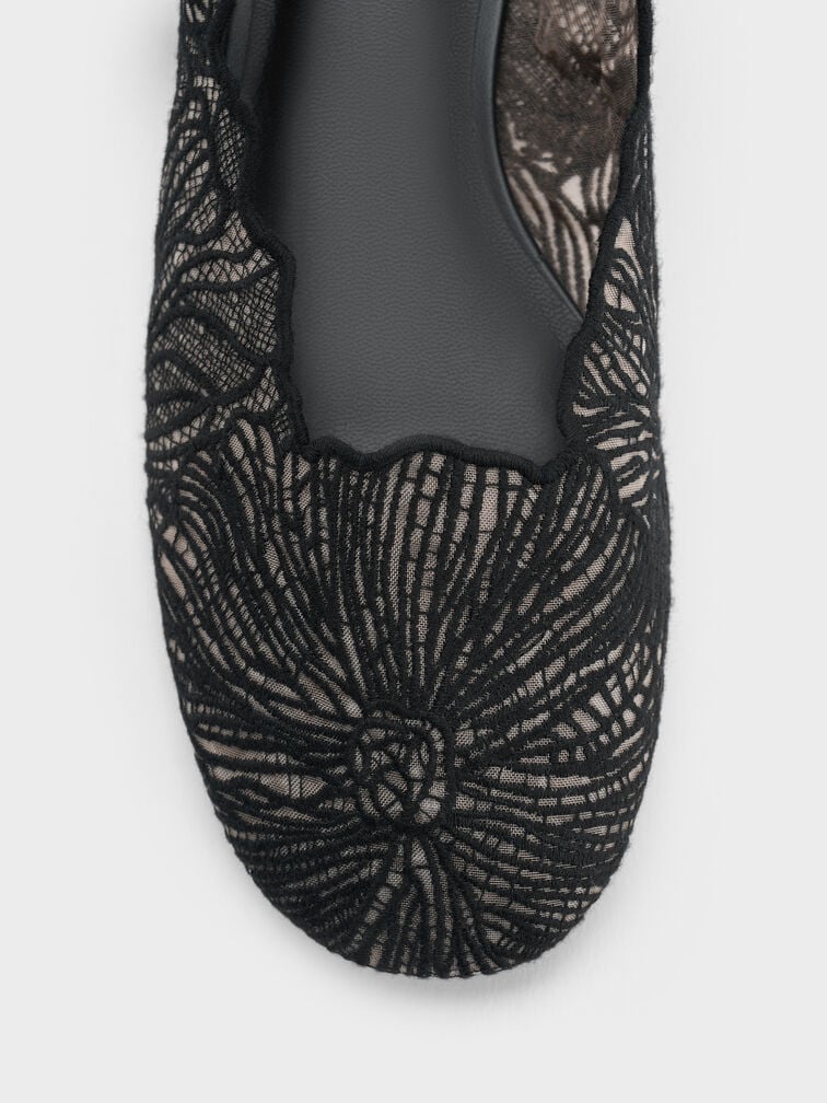 Meja Floral Mary Jane Flats, Black Textured, hi-res