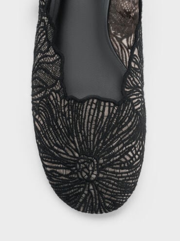 Meja Floral Mary Jane Flats, Black Textured, hi-res