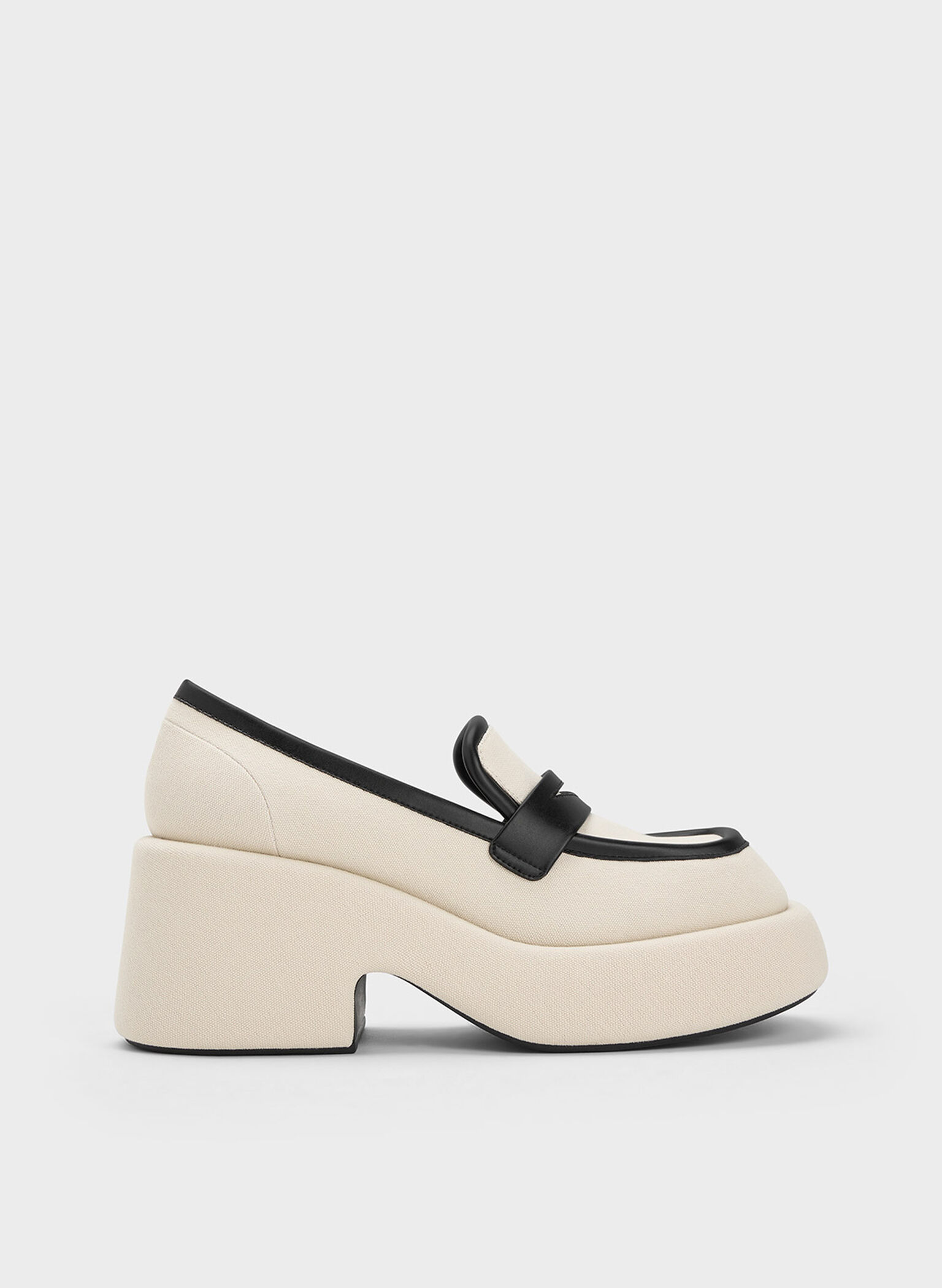 Leni Canvas Platform Loafers, Black, hi-res