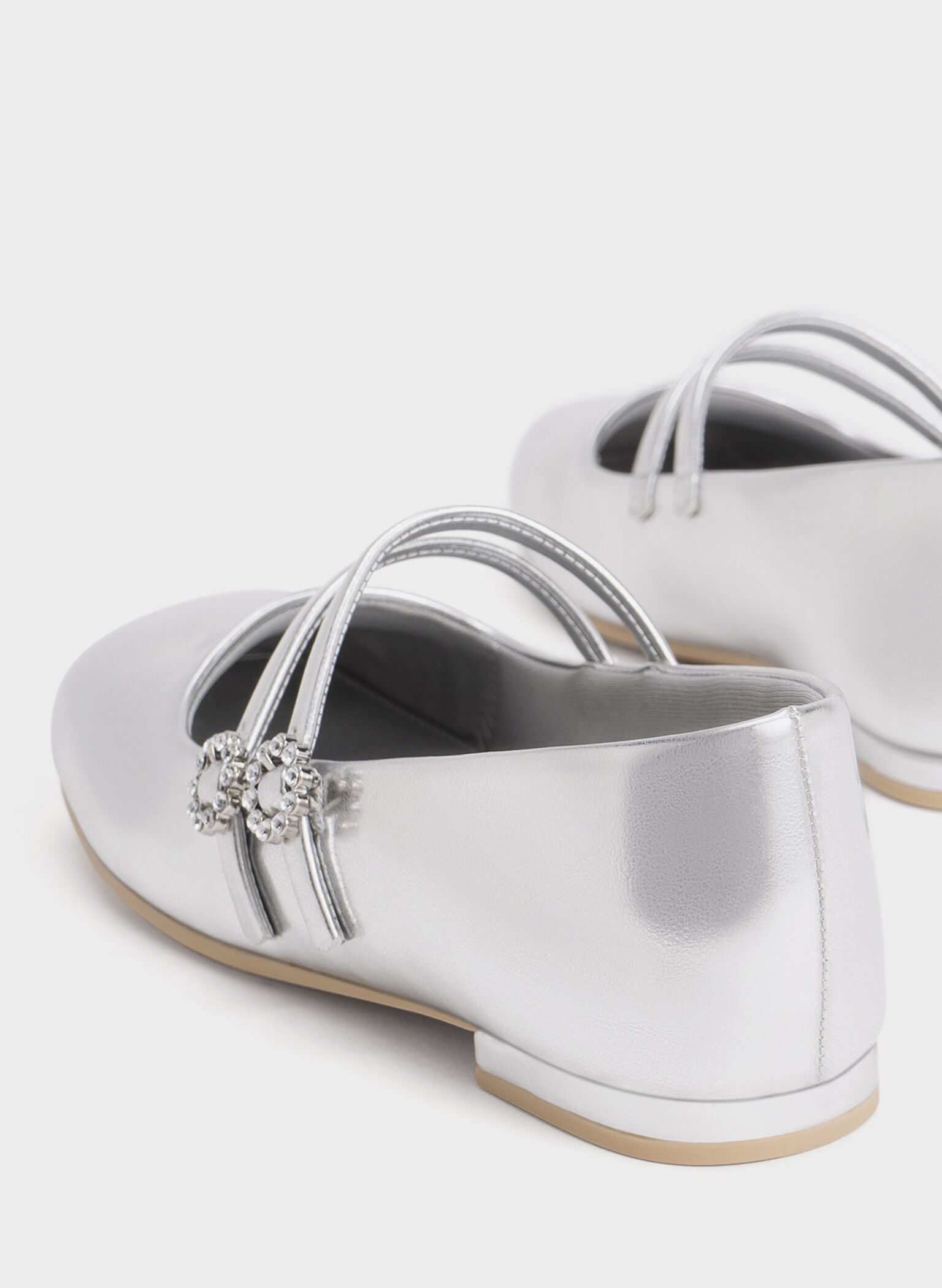 Girls' Gem-Embellished Metallic Mary Janes, Silver, hi-res