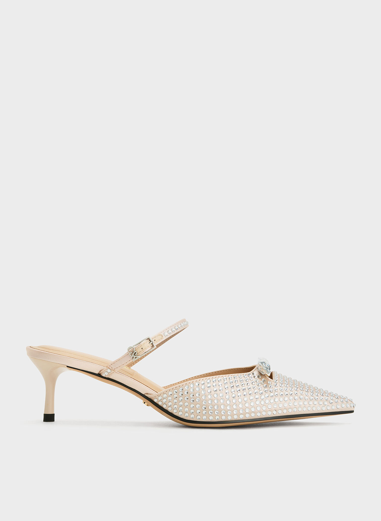Recycled Polyester Crystal-Embellished Bow Kitten-Heel Mules, Sand, hi-res