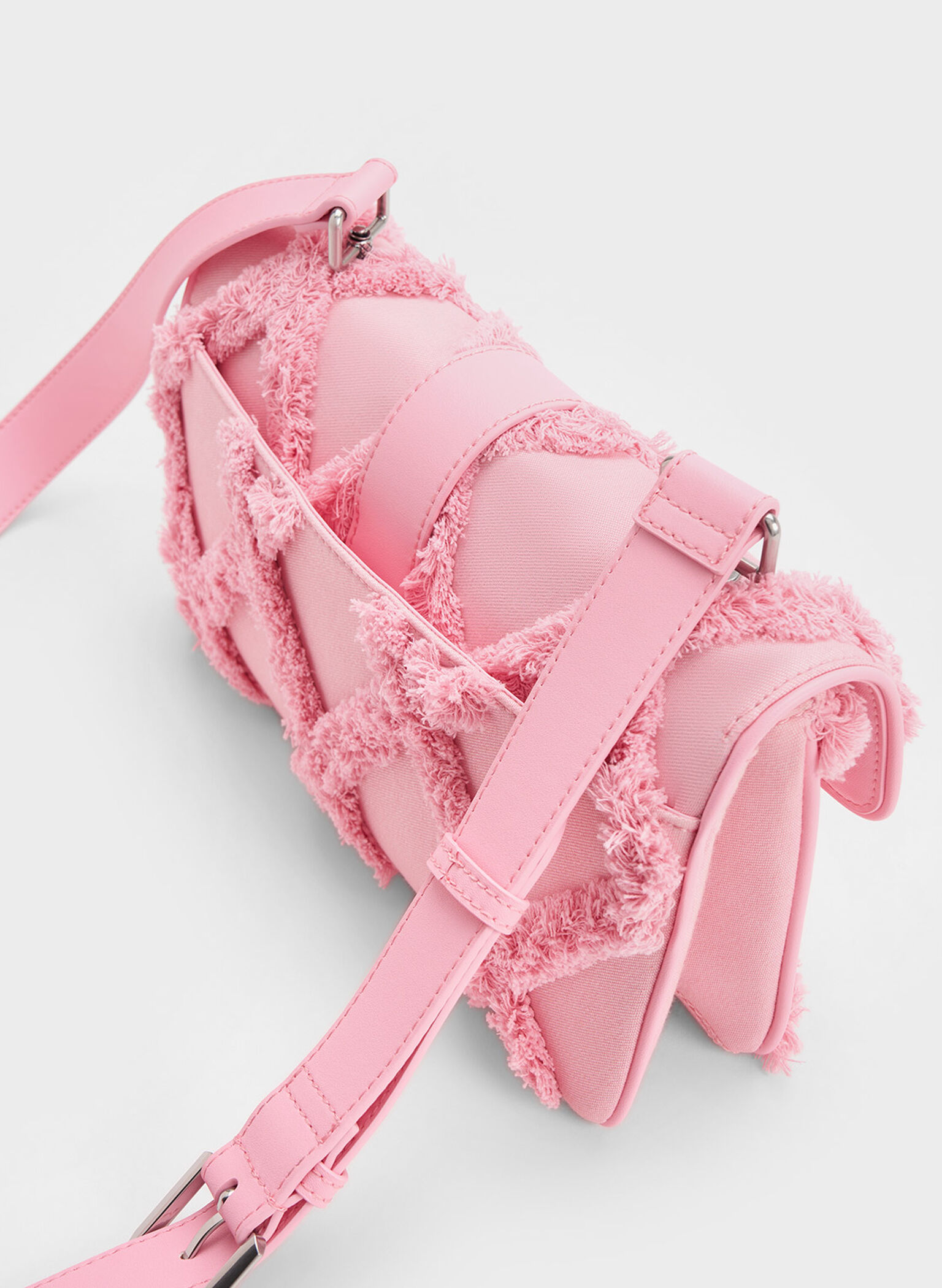 Eilith Frayed Denim Buckled Bag, Pink, hi-res