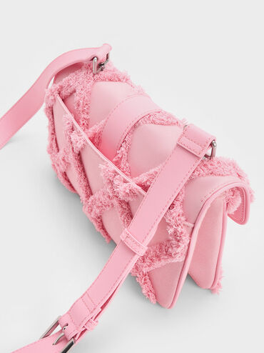 Eilith Frayed Denim Buckled Bag, Pink, hi-res