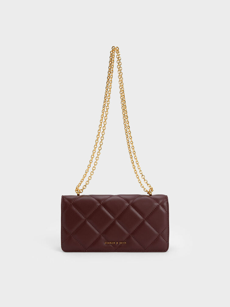 Paffuto Chain Handle Quilted Long Wallet, Dark Chocolate, hi-res