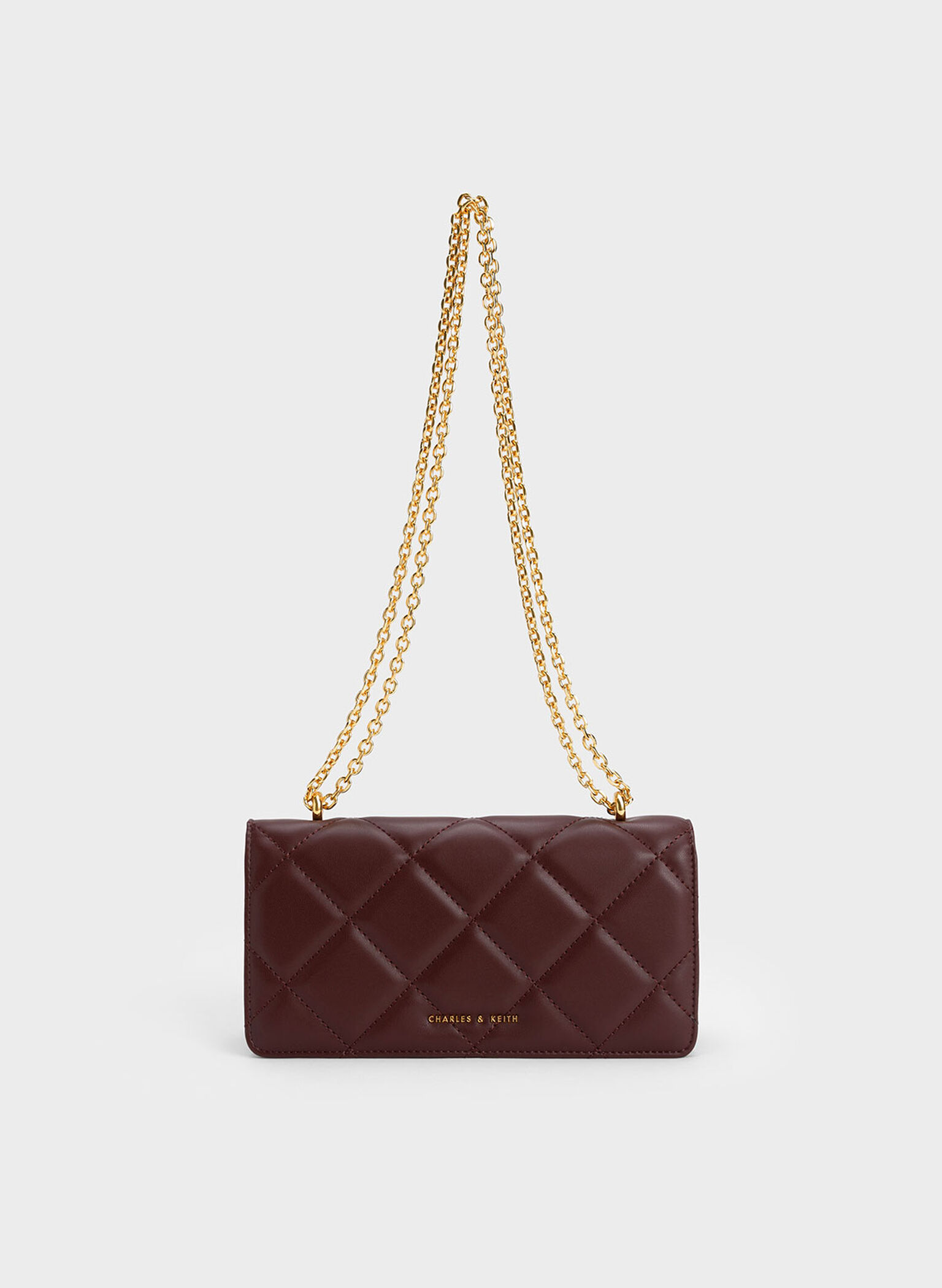 Paffuto Chain Handle Quilted Long Wallet, Dark Chocolate, hi-res