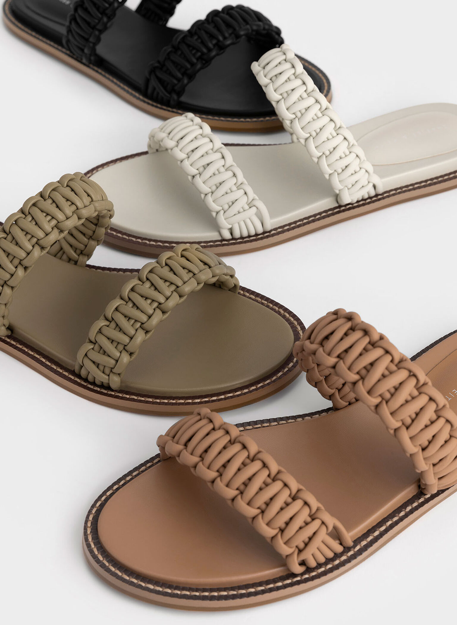 Braided Strap Slide Sandals, Black, hi-res