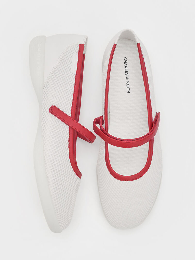 Mesh Contrast-Trim Mary Jane Sneakers, Red, hi-res