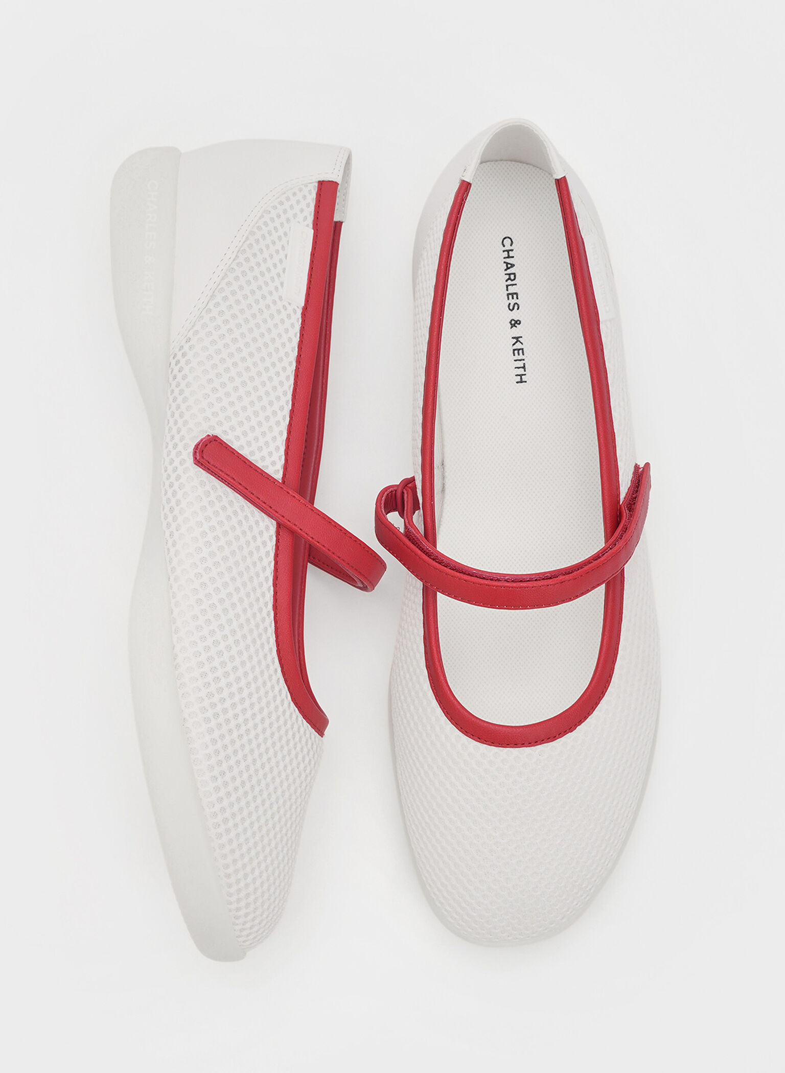 Mesh Contrast-Trim Mary Jane Sneakers, Red, hi-res
