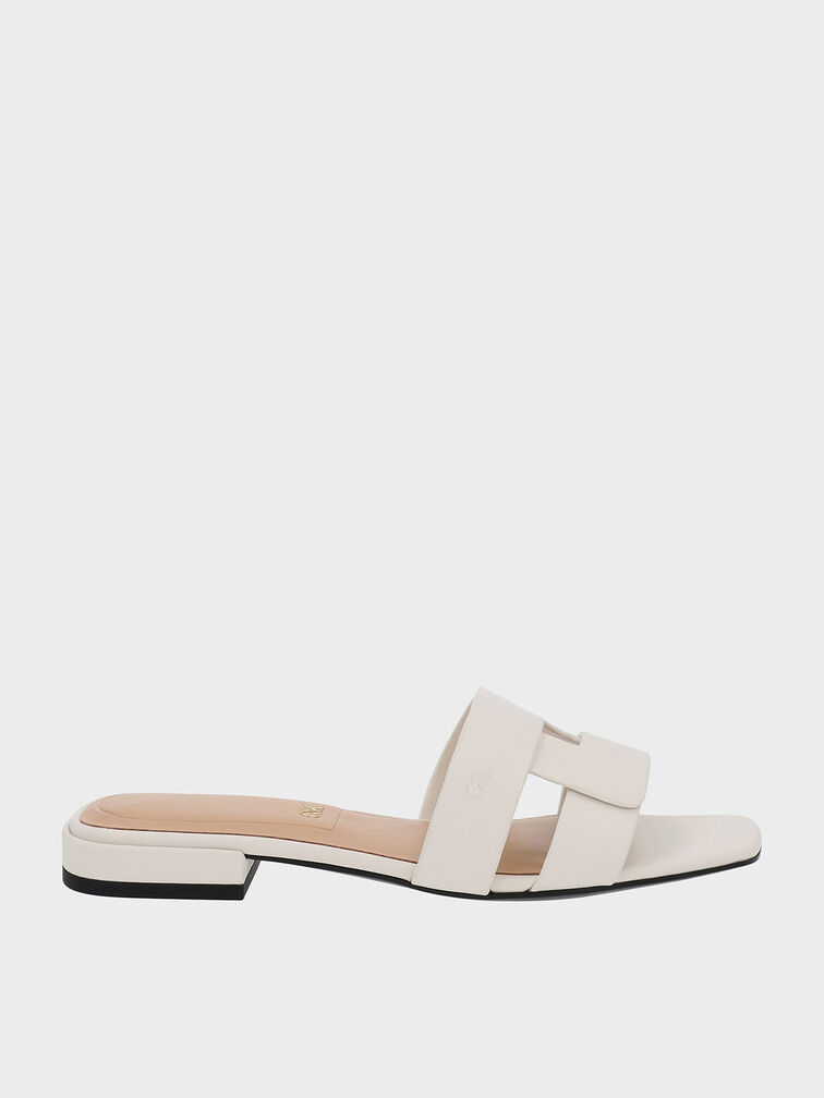 Joan Leather Slide Sandals, White, hi-res