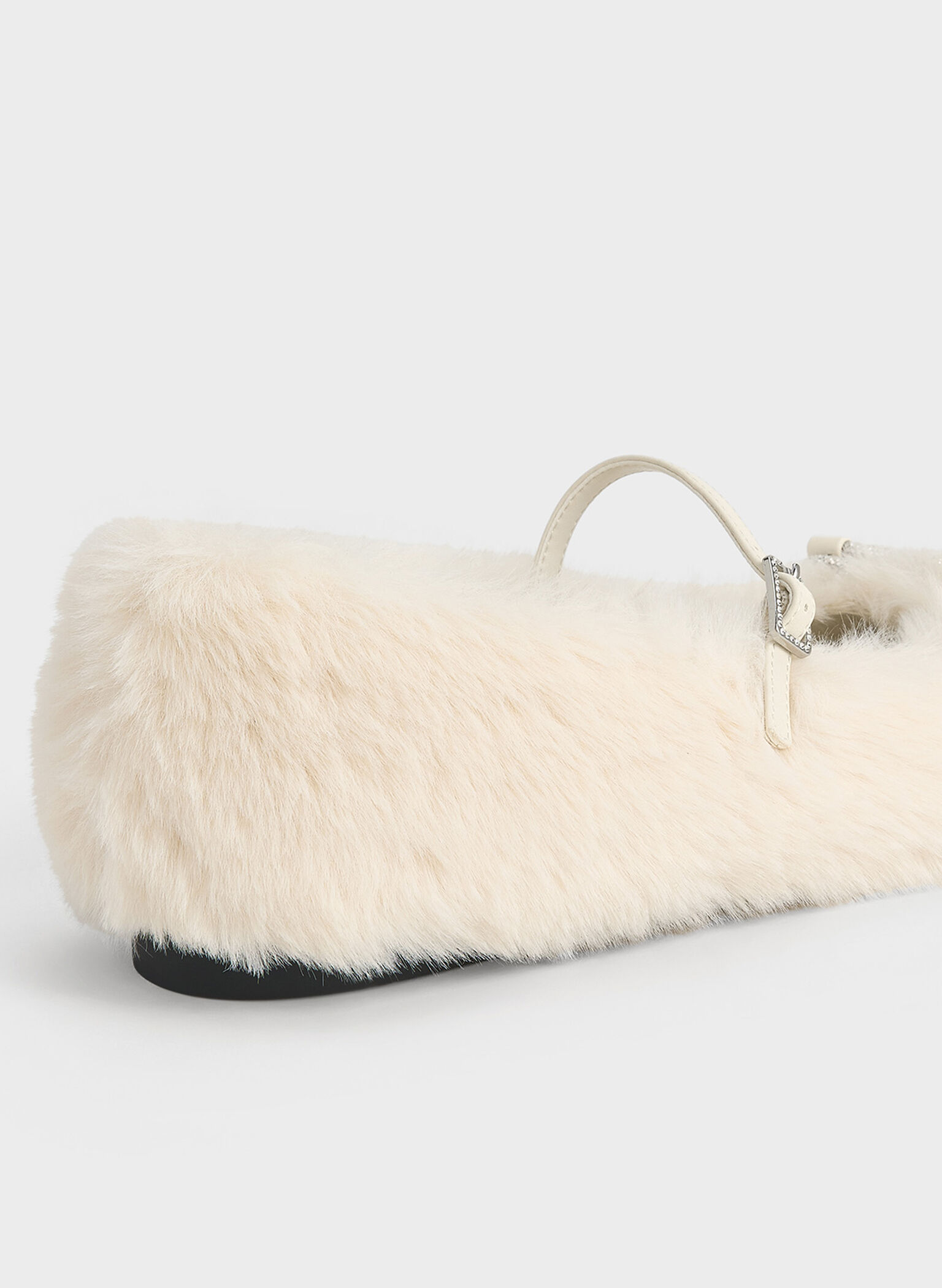 Bow Crystal-Embellished Furry Mary Janes, Chalk, hi-res