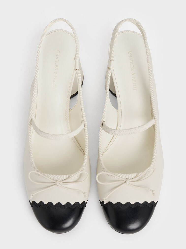 Two-Tone Bow Slingback Pumps, Cream, hi-res