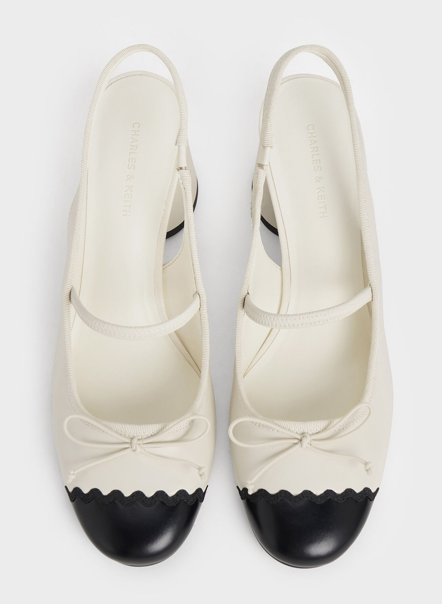 Two-Tone Bow Slingback Pumps, Cream, hi-res