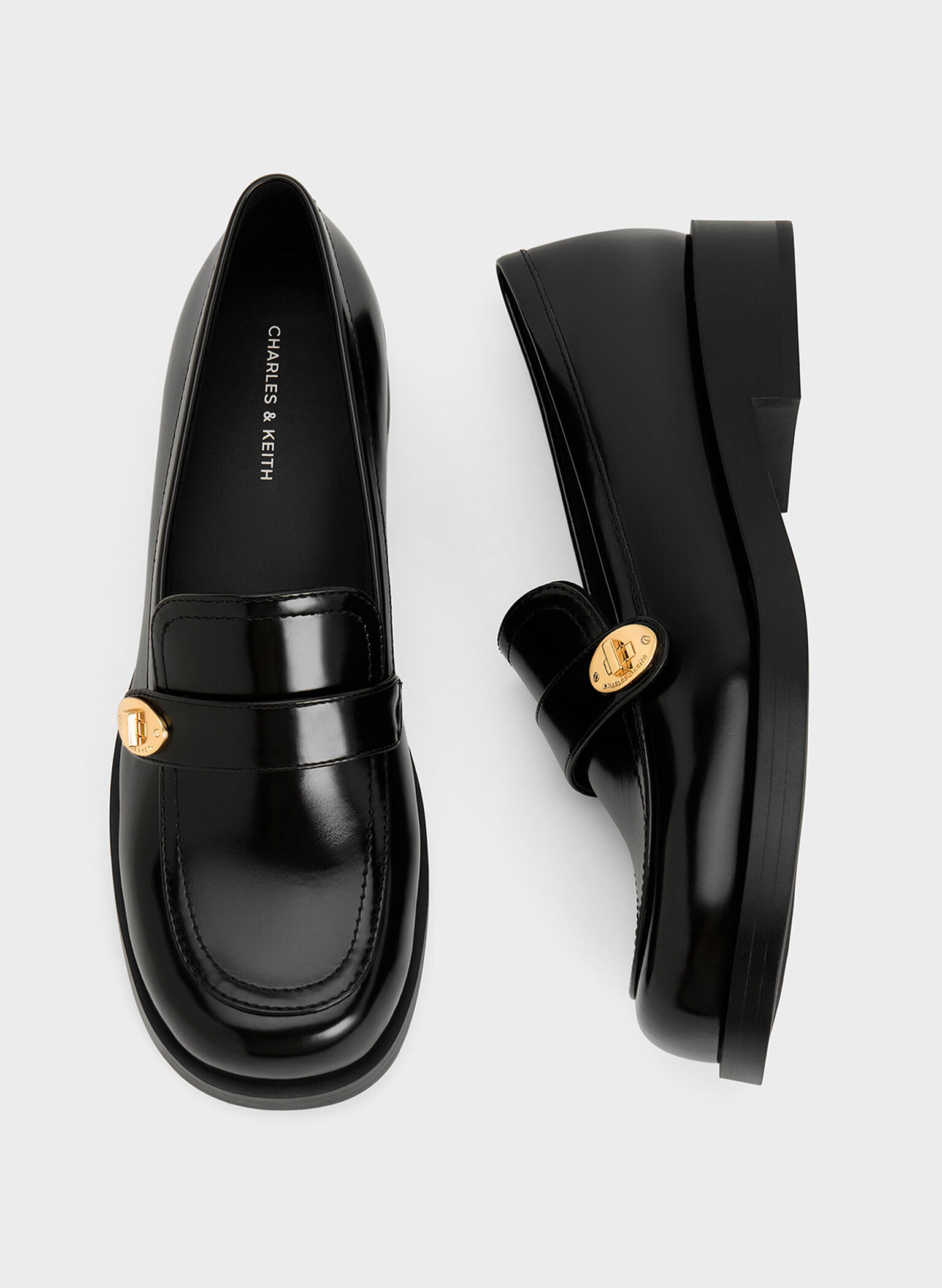 Hettie Metallic-Buckle Strap Loafers, Black Box, hi-res
