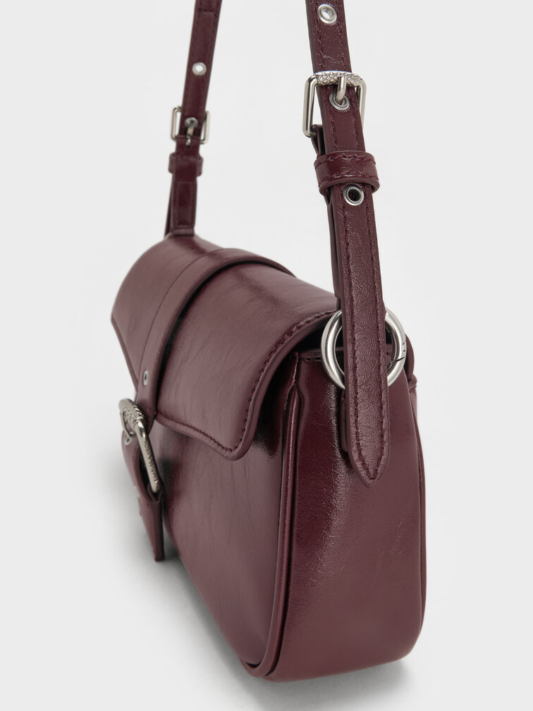 Blaise Belted Shoulder Bag, Wineberry Red, hi-res