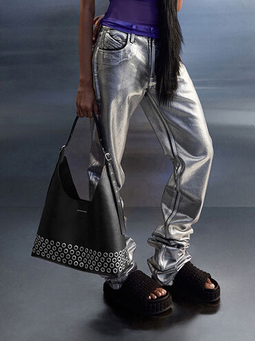 Liv Grommet Hobo Bag, Noir, hi-res